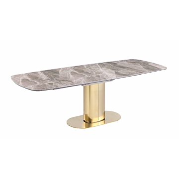 Chintaly Karla Extendable Marbleized Ceramic Top Dining Table with Steel Base