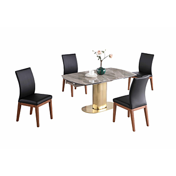 Chintaly Karla-Emma 5-Piece Dining  Room Set with Extendable Marbleized Ceramic Table & Solid Wood Chairs