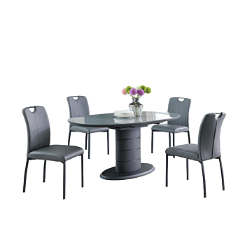 Chintaly Kendra Dining Set with Extendable Top, Art Deco Base & 4 Handle Back Chairs