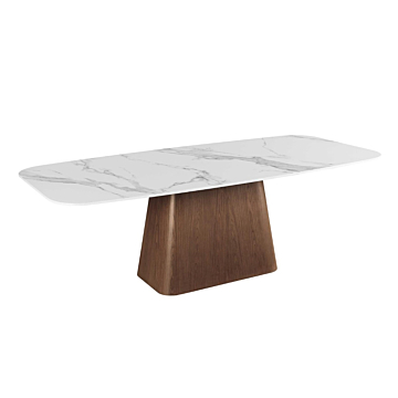 Chintaly Kenza Modern Marbleized Sintered Stone Top Table & Wooden Legged Chairs