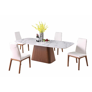 Chintaly Kenza Modern Marbleized Sintered Stone Top Table & Solid Wood Chairs