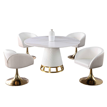 Chintaly Khloe Dining Set with Sintered Stone, Wooden, and Golden Table with Club style arm chairs