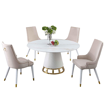 Chintaly Khloe Dining Set with Sintered Stone Wooden, and Golden Table with 4 Wooden Legged Side Chairs