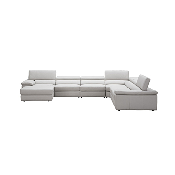 Kobe Premium Leather Sectional in Blue Grey-Left Facing Chaise-Silver Gray 