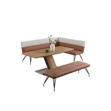 Chintaly Lillian 3-Piece Modern Wooden Dining Set with Extendable Table, Nook, and Bench