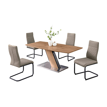 Chintaly Lillian 5-Piece Modern Wooden Dining Set with Extendable Table & Cantilever Chairs