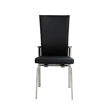 Chintaly Molly Motion Back Side Chair, Black  Faux Leather with Brushed Steel Legs