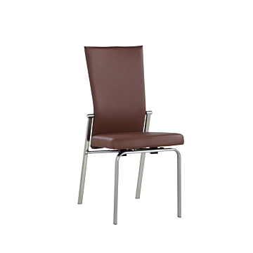 Chintaly Molly Motion Back Side Chair, Brown Faux Leather with Brushed Steel Legs