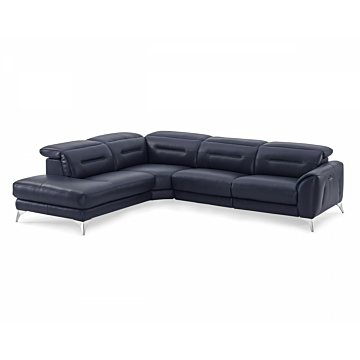 Neo Sectional with Power Recliner-Leather, Navy-Left Facing Chaise