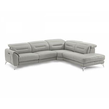 Neo Sectional with Power Recliner-Leather, Silver Grey, Right Facing Chaise
