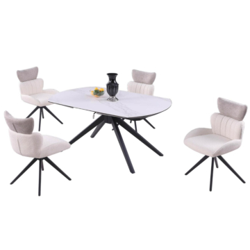 Chintaly Nicole 5-Piece Contemporary Dining Set with Ceramic Top Motion Extendable Table & Swivel Chairs