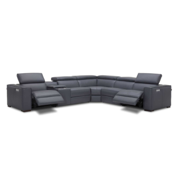 J & M Picasso 6 Pc Motion Sectional, Blue Gray Leather