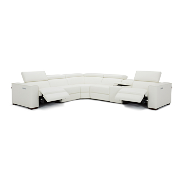 J & M Picasso 6 Pc Motion Sectional, White Leather